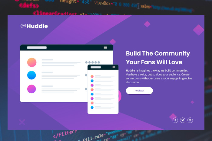 imagen huddle landing-page com uma seção de intrudução