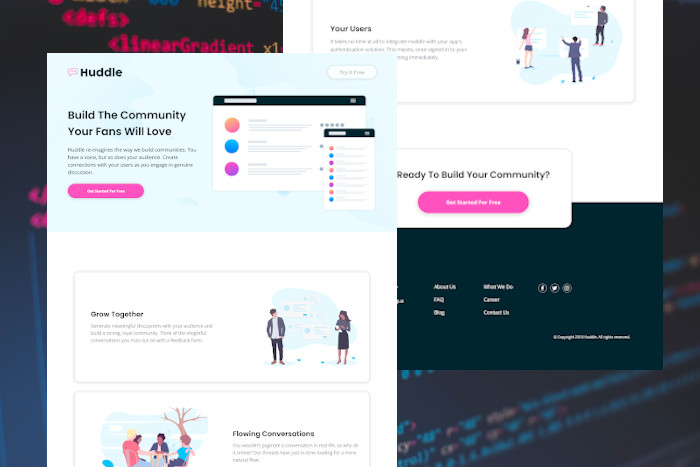 imagen landing-page huddle com seção de blocos alternados